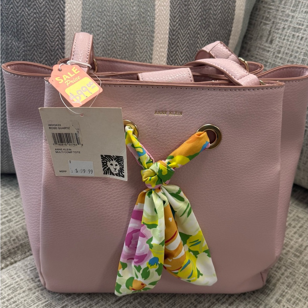 Anne Klein Light Pink Shoulder Bag with Floral Scarf